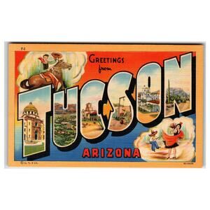 Vintage Large Letter Greetings from Tucson Arizona Linen Postcard CT